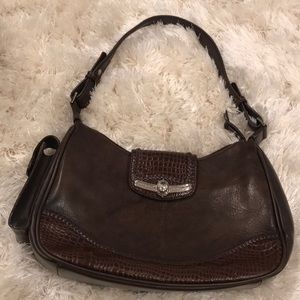 Brown handbag with silver hardware
